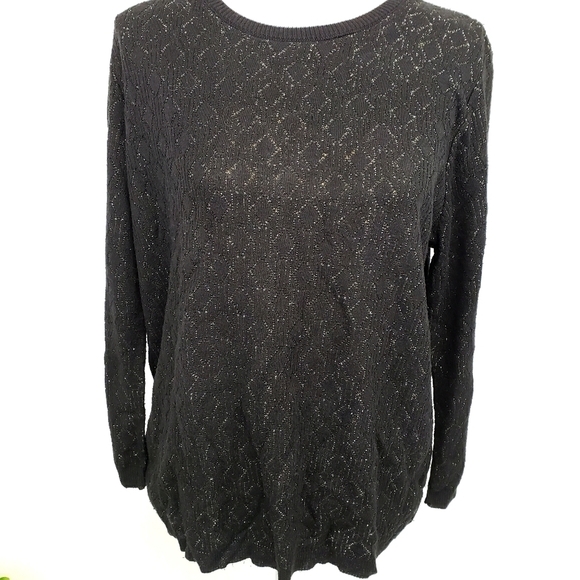 Alfred Dunner Black Sweater Gold Metalic L VGUC - Picture 6 of 9